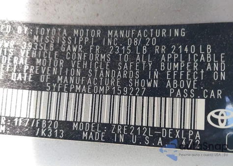 2021 Toyota Corolla Le from USA, damaged, VIN 5YFEPMAE0MP159227